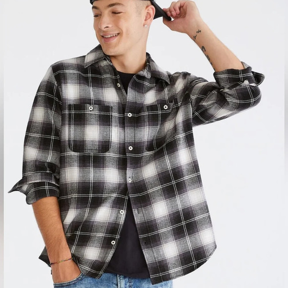 Aeropostale Long Sleeve Relaxed Washed Plaid Flannel Shirt M - Picture 6 of 6
